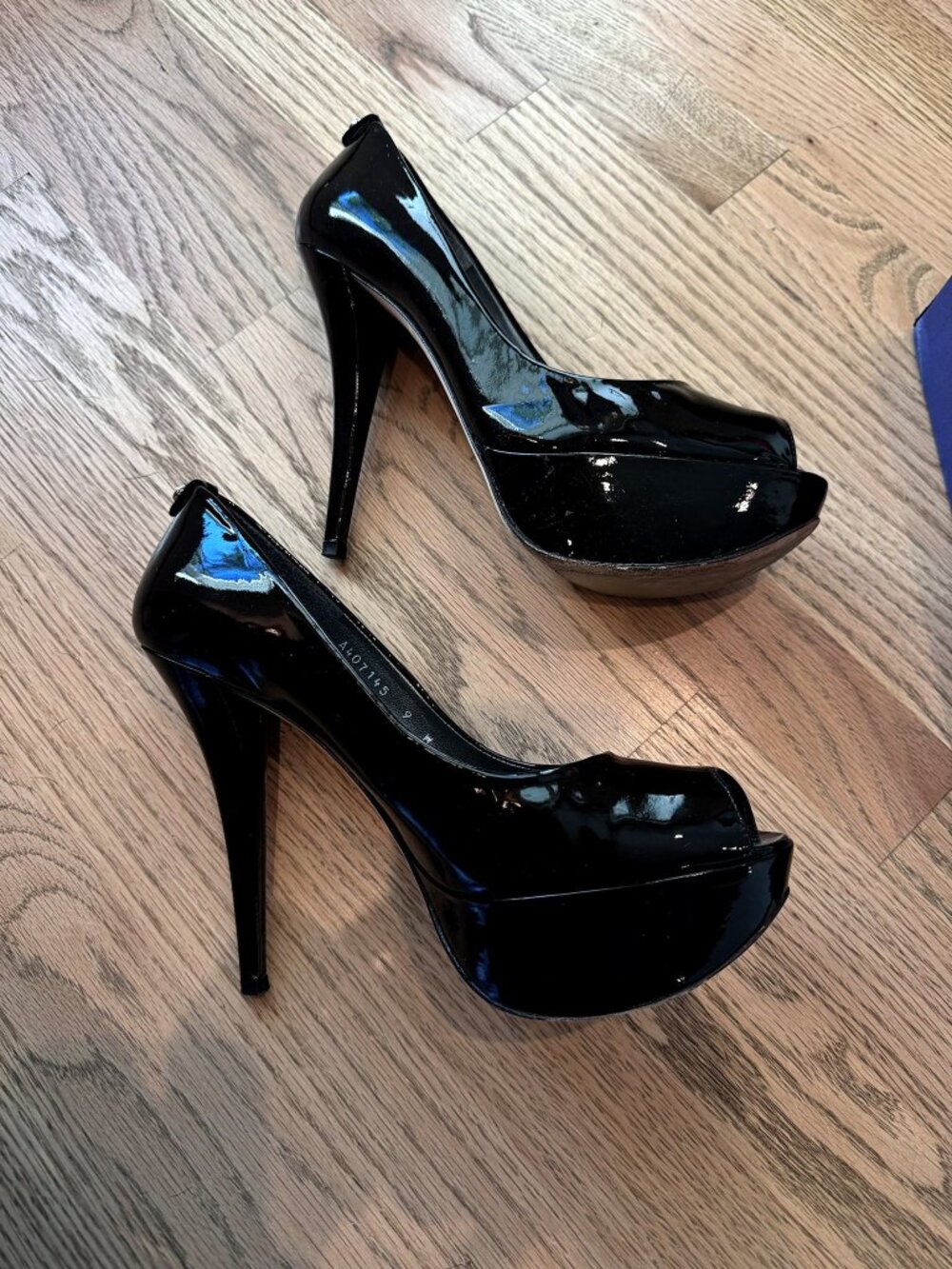 Stuart Weitzman Diplille Black Patent Platform Peep Toe Pumps Size 9 Wide